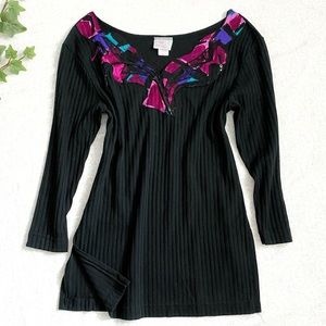 Vintage 80’s Degrees ribbed sequined long sleeve sweater, black